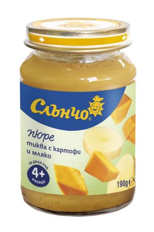 СЛЪНЧО бебешко зеленчуково пюре тиква с картофи и мляко   4м.+190гр. 2507
