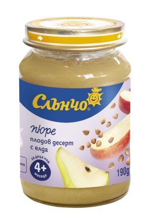 СЛЪНЧО  бебешко пюре готова каша Плодов десерт с елда  4м.+,190гр. 4211