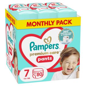 Pampers Premium Care –Еднократни гащички, 15+kg,Размер 7, гащички, 80 бр.КАШОН 