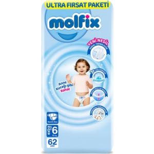 Molfix Jumbo Pack – Еднократни пелени, Размер 6 (15+ кг), 62 бр./пак.
