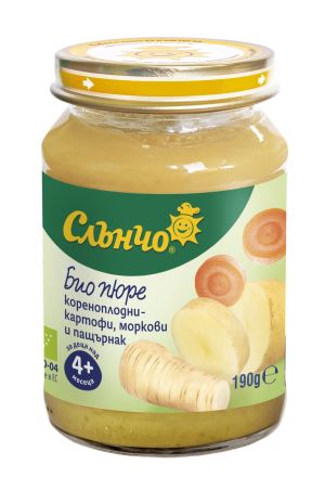 SLANCHO Бебешко биологично пюре Кореноплодни - картофи, моркови и пащърнак 4648