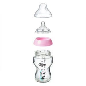 Tommee Tippee Easi Vent Стъклено шише за хранене  250мл, 0м+, момиче  0200