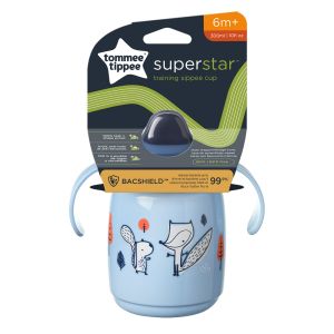 TOMMEE TIPPEE Тренировъчна неразливаща се чаша с мек н-k и дръжки SuperStar Trainer Sippee Cup 300 мл, 6м+, синя 0289