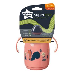 TOMMEE TIPPEE Тренировъчна неразливаща се чаша с мек н-k и дръжки SuperStar Trainer Sippee Cup 300 мл, 6м+, розова 0221