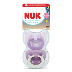 NUK FC Залъгалка силикон + кутийка 6-18 м 2 бр. DAY&NIGHT МОМИЧЕ 176.384 