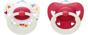 NUK Биберон залъгалка силикон 0-6 мес. 2 бр. Signature Night момиче + кутийка за съхранение  175.326