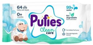 PUFIES  Clean Care Бебешки мокри кърпички биоразградими  с 99% вода х 64 бр.