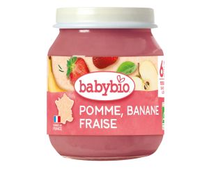 BABYBIO БИО бебешко плодово  пюре - Банан, Ягода и Ябълка (4+ месеца) - 130г 
