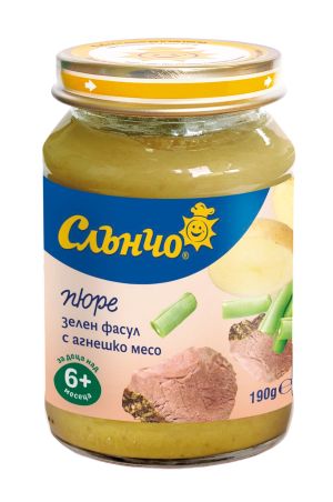 СЛЪНЧО бебешко пюре Зелен фасул с агнешко 190г. 4242