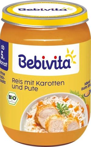 BEBIVITA Bebivita Био пюре ориз с моркови и пуешко 5М+ 190 г. 15005