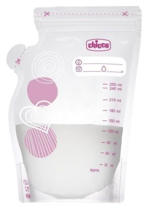 CHICCO Торбички за съхранение на кърма  250 ml, 30 броя N0119