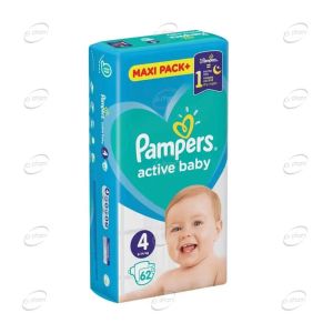 Pampers Active baby -Еднократни пелени, Размер 4 (7-14 кг.), 62 бр./пак.