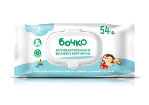 БОЧКО  Антибактериални влажни кърпички 2+ години, 54 бр.