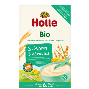 HOLLE BIO БЕЗМЛЕЧНА инст. каша 3 ЗЪРНА    /просо,ориз,царевица/ 4+ мес.250гр.    2558