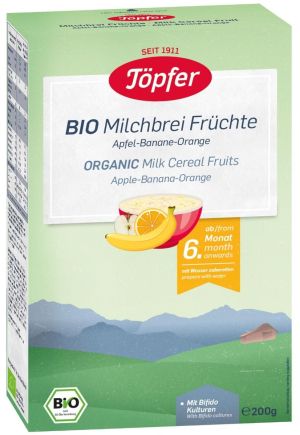 TOPFER БИО МЛЕЧНА инст. каша с Ябълка, Банан Портокал 7+мес. 200гр.