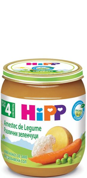 HIPP БИО Бебешко зеленчуково пюре Различни зеленчуци 4+ мес. 125 гр.    4013