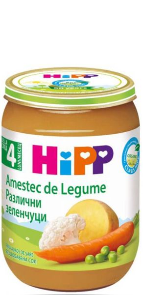  HIPP БИО бебешко зеленчуково  пюре  Различни зеленчуци 4+ мес. 190 гр.   4070