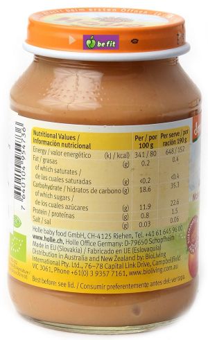 HOLLE БИО бебешко плодово пюре от ябълки, банани и кайсии 6м.+ 190 гр.   0801