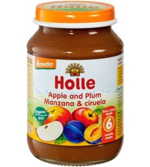 HOLLE БИО Бебешко плодово пюре ябълки и сливи 6м+, 190 гр.   2904г