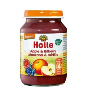 HOLLE БИО бебешко плодово пюре от ябълка и боровинка 4м+, 190гр.  0825