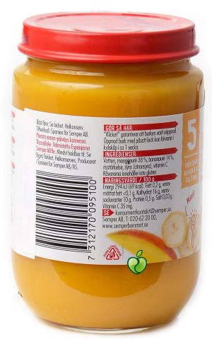 SEMPER Бебешко плодово пюре  Манго и Банани 5+мес. 190 гр. 9510