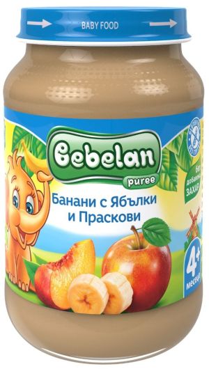 BEBELAN PUREE бебешко пюре Банани, Ябълки и Праскови 4+ мес. 190 г. 2158