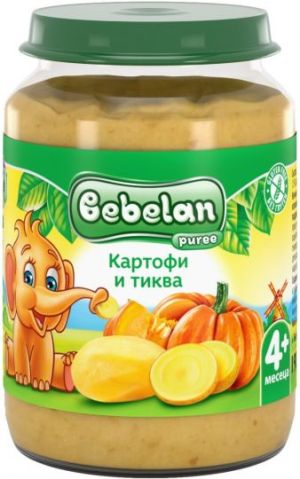 BEBELAN PUREE бебешко Зеленчуково пюре от Картофи и Тиква 4+ м. 190г. код 1093