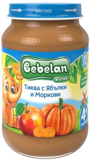 BEBELAN PUREE Бебешко пюре Тиква, Ябълки и Моркови  4+ м. 190г. 2097