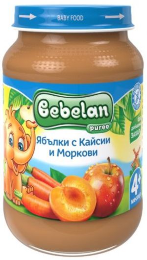 BEBELAN PUREE Бебешко пюре  Ябълки, Кайсии и Моркови  4+ м.190г. 2134