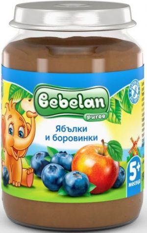 BEBELAN PUREE  Бебешко пюре Ябълки и боровинки с витамин C 5+ мес. 190 г.3822