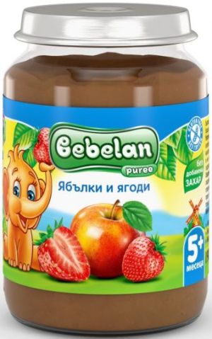 BEBELAN PUREE Бебешко пюре Ябълки и ягоди  5+м. 190 г.4171