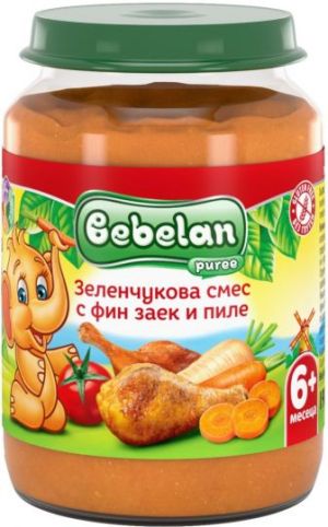 BEBELAN  PUREE бебешко пюре Зеленчукова смес с фин Заек и Пиле 6+м. 190 г. 7158