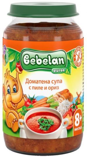 BEBELAN  PUREE Бебешко пюре Доматена супа с пиле и ориз 8+ мес. 220 г.5596