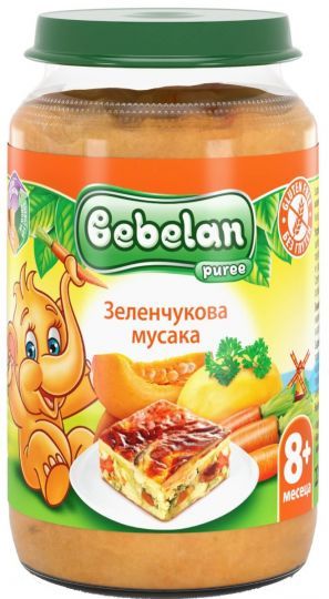 BEBELAN PUREE Бебешко пюре Меню Зеленчукова мусака 8+ мес. 220 г.5527