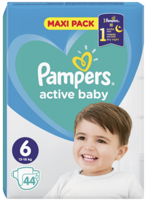 Pampers Active baby -Еднократни пелени, Размер 6 (13-18 кг.), 44 бр./пак.