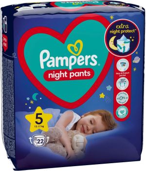 Pampers Night Pants – Еднократни нощни гащички, Размер 5 ( 12-17 кг),  22 бр./пак.