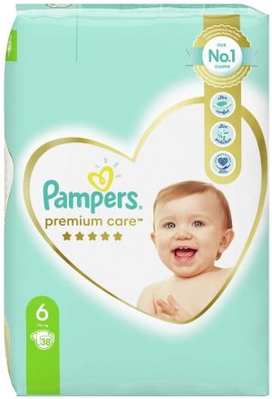 PAMPERS ПЕЛЕНИ PREMIUM CARE 6 XL (15+ кг) 38 бр./пак.