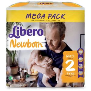 Libero Newborn – Еднократни пелени, Размер 2 (3-6кг.), 108 бр./пак.