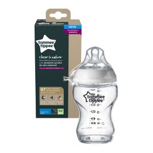  Tommee Tippee Стъклено шише за хранене, с биберон 1 капка, 0+месеца, 250 мл. 0016