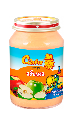 СЛЪНЧО  бебешко плодово пюре ябълка  4м.+ 190гр.    4150
