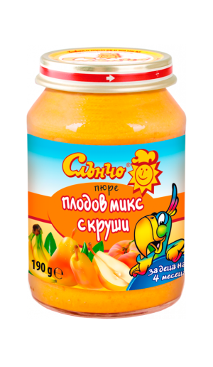 СЛЪНЧО   Бебешко плодово пюре плодов микс с круши 4м.+190гр.   . 4129