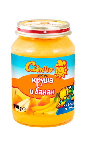 СЛЪНЧО  бебешко плодово пюре круша и банан  4м.+ 190гр. 2675