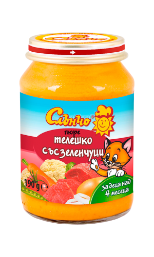 СЛЪНЧО  бебешко пюре Телешко със зеленчуци  6м.+190гр.  2576