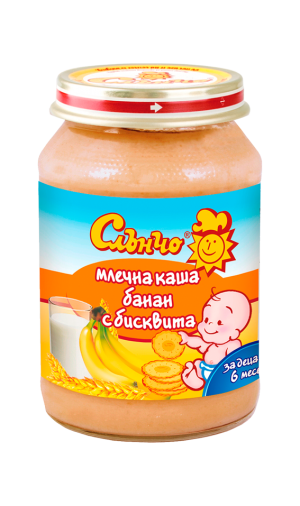 СЛЪНЧО бебешко пюре Млечна  каша   Банан с бисквита  6м.+ 190гр. 2415