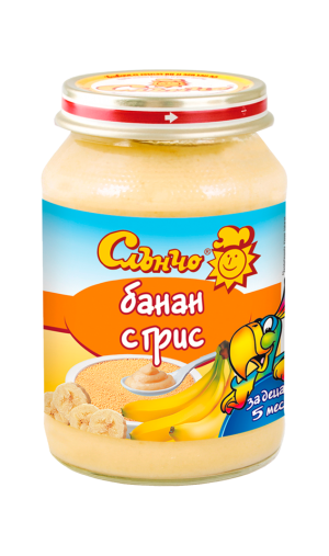 СЛЪНЧО бебешко пюре готова каша  Банан с грис 4м+,190гр.    2460