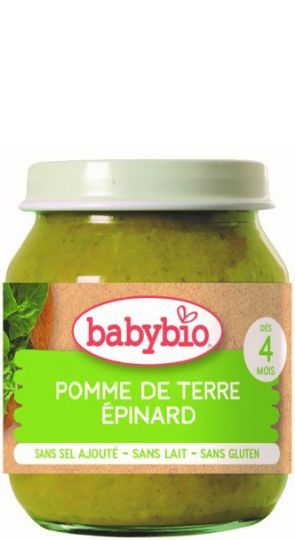 BABYBIO БИО бебешко зеленчуково пюре Картофи и Спанак 4+ мес. 130 гр.