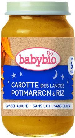 BABYBIO БИО бебешко зеленчуково пюре Морков, Тиква и Ориз 6+м. 200гр.
