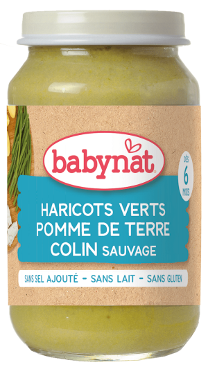 BABYBIO БИО бебешко пюре Зелен фасул, Картоф и Хек 6+ мес. 200 гр.