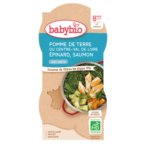 BABYBIO БИО  Меню ЛЕКА НОЩ Сьомга, Картофи и Спанак 8+мес. 2x200гр.