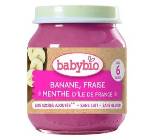 BABYBIO БИО бебешко плодово пюре банан, ягода и мента 130гр.